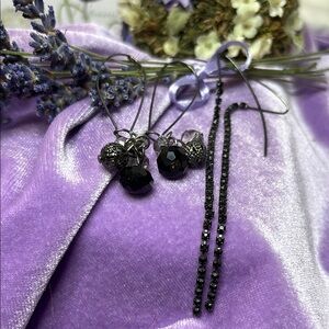 Elegant Black Crystal Beaded Earrings - 2 pairs. #EA25